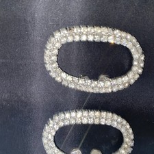 Vintage Rhinestone Silver Tone Oval Shoe Clips One Size
