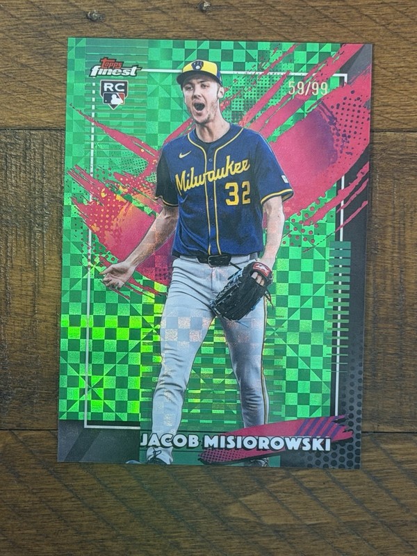 2026 Topps Finest Jacob Misiorowski RC Rare Green X-Fractor 59/99 Brewers #218