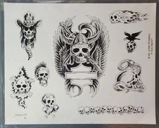 1982 Greg Irons SHOP USED Traditional Vintage Tattoo Flash Production Sheet 7