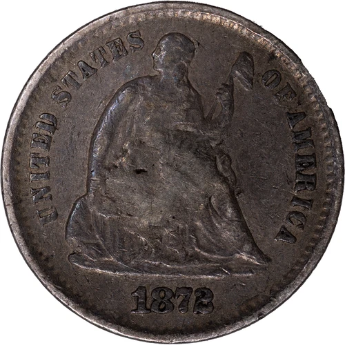 1872-S 5c Seated Liberty Half Dime - Mintmark Below Wreath ~ Fine Details