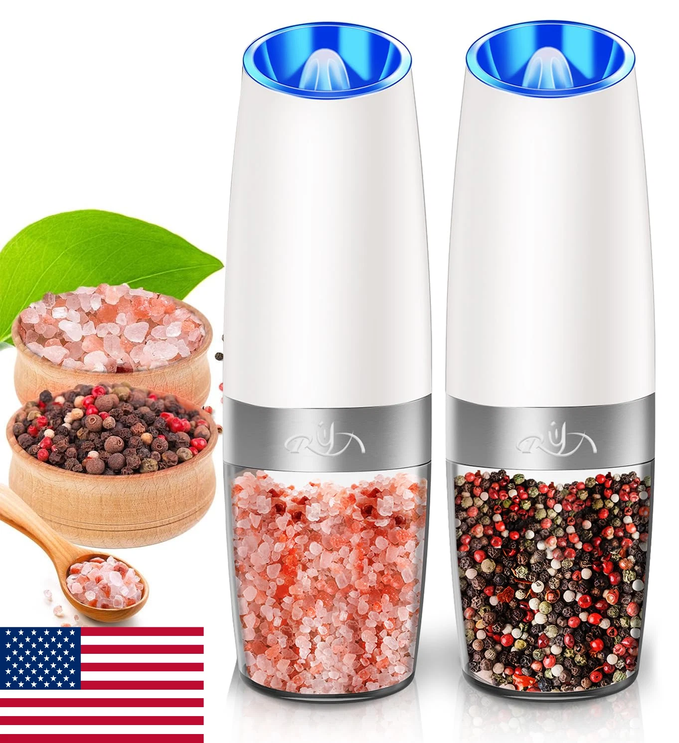 Rongyuxuan Gravity Electric Pepper Salt Mill Grinder Set Automatic LED