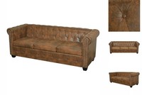 Chesterfield Sofa 3-Sitzer Kunstleder Braun