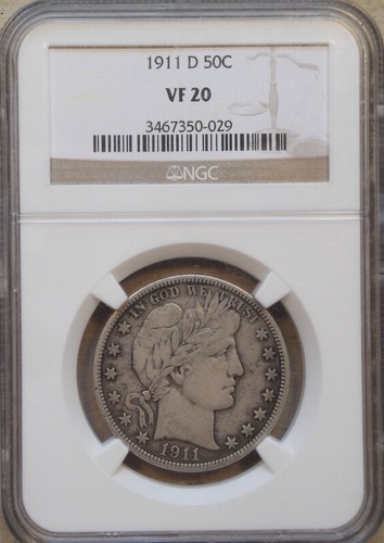 1911-D Barber Half Dollar 50c NGC Certified VF20 - Picture 3 of 4