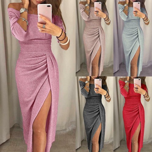 Women Off-Shoulder Glitter Long Dress 