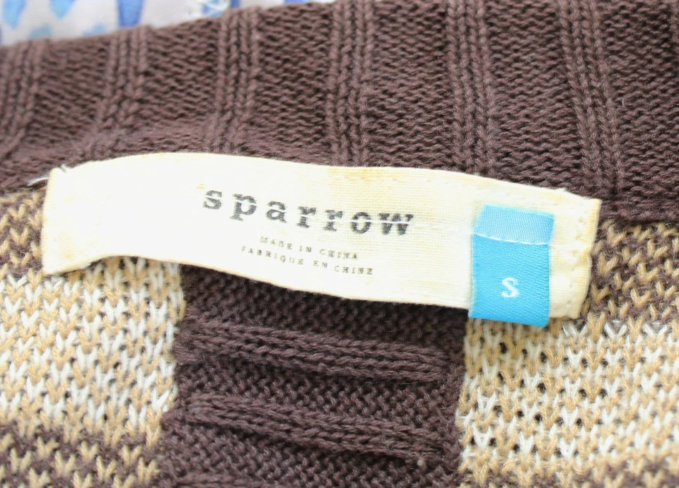 Sparrow Anthropologie Onam 几何复古开衫毛衣 S 码亚麻棕色 — 第 4/4 张图片