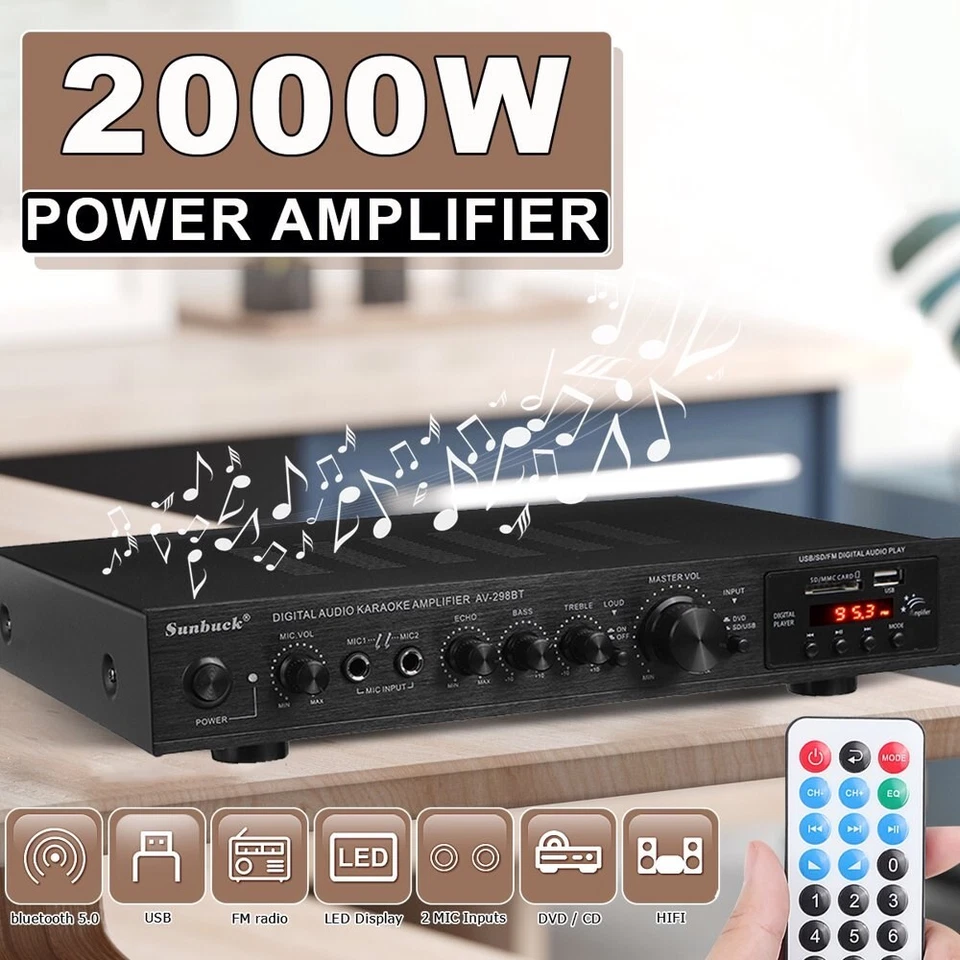 2000W Verstärker Musikverstärker Stereo Amplifier HI-FI Digital Bluetooth USB FM - Bild 3 von 4