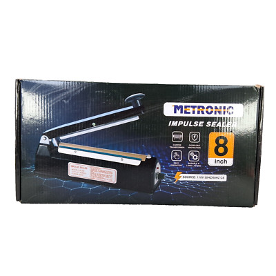 METRONIC Impulse Sealer 8 inch Manual Heat Sealer Machine for Plastic Bags Black