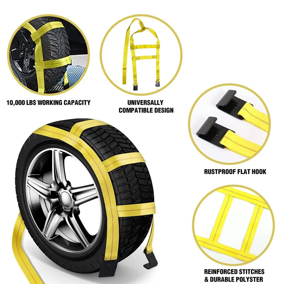 2Pcs 14-20" 10000lbs Tow Dolly Basket Straps Tire Wheel Tie Down For Car Hauler - Image 4 of 4