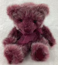 Russ Berrie Co Bearberry Bear Plush Stuffed Animal Purple Bow 5 Plum Long Fur