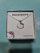 Hello Kitty Head Fine Silver Plated Enamel Necklace New In Box