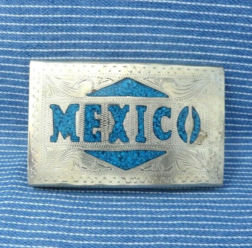 Mexico Belt Buckle Box Design Inlay Vintage Alp… Gem