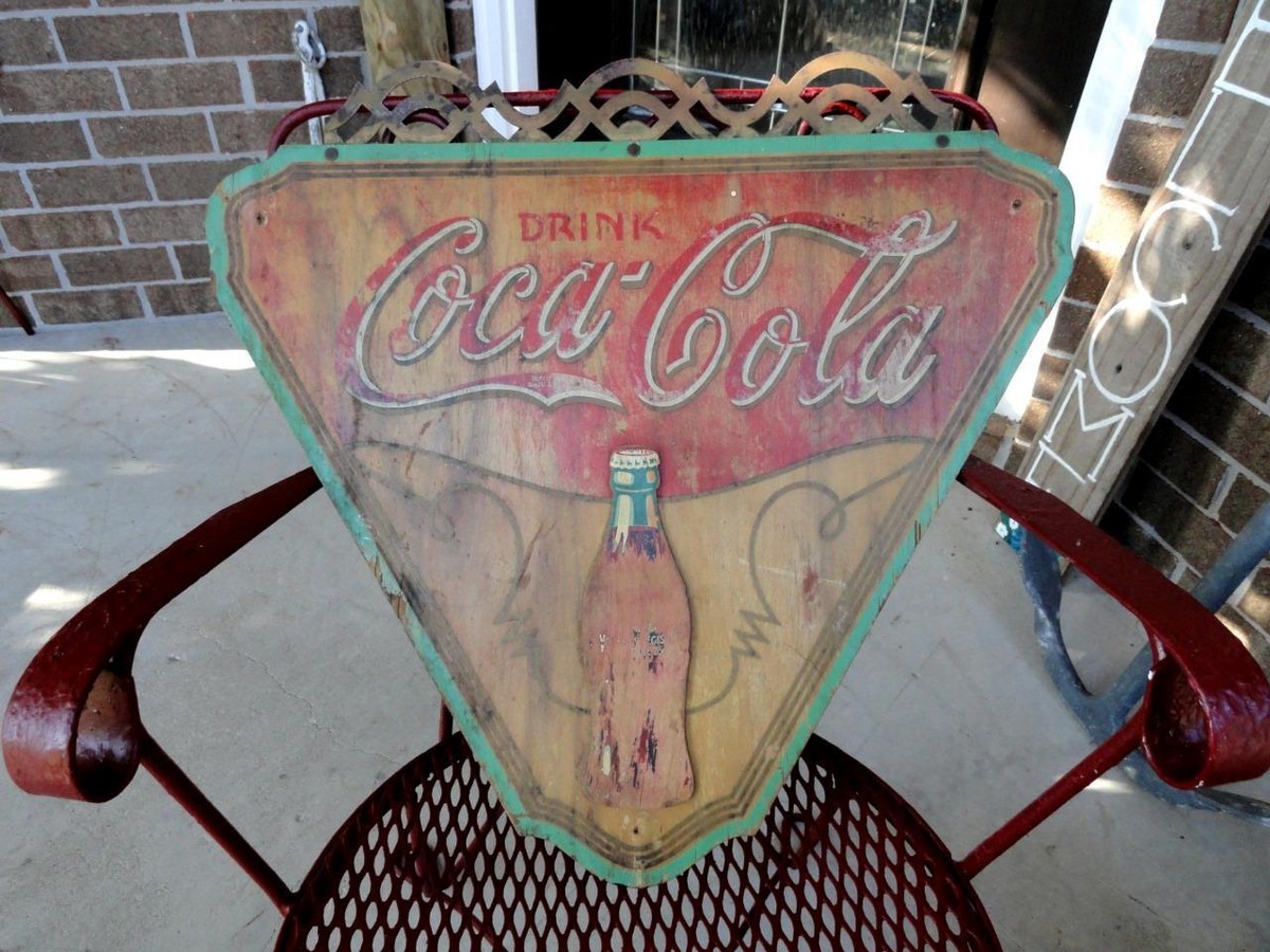 DRINK Coca-Cola COKE WOOD Kay Displays TRIANGLE Advertising Sign