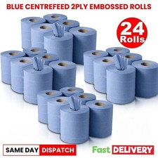 24x Blue Rolls Centrefeed Rolls 2ply Embossed Kitchen Hand Wipes Paper Towels