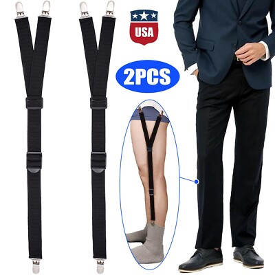2× Shirt Stays for Men Women Y-Style Adjustable Elastic Garters Holders Non-Slip