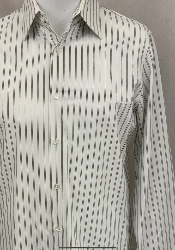 Camisa de Vestir Hugo Boss 15 32/33 Marfil Azul Marino Rayas Cuello Punta YGI R2-95 Foto 3 de 4