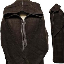 Moroccan Cashmere Wool Blend Dark Brown Hooded Thobe Djellaba Super Thick Warm