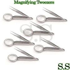 6 Pcs Magnifying Tweezers Splinter Forceps 3.5" With Magnifier First Aid Inst