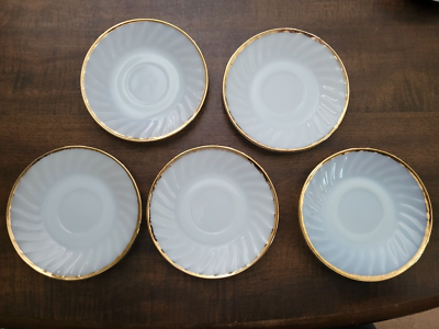 Fire King Oven Ware ~ Vintage X5 White Swirl Glass Gold Edge