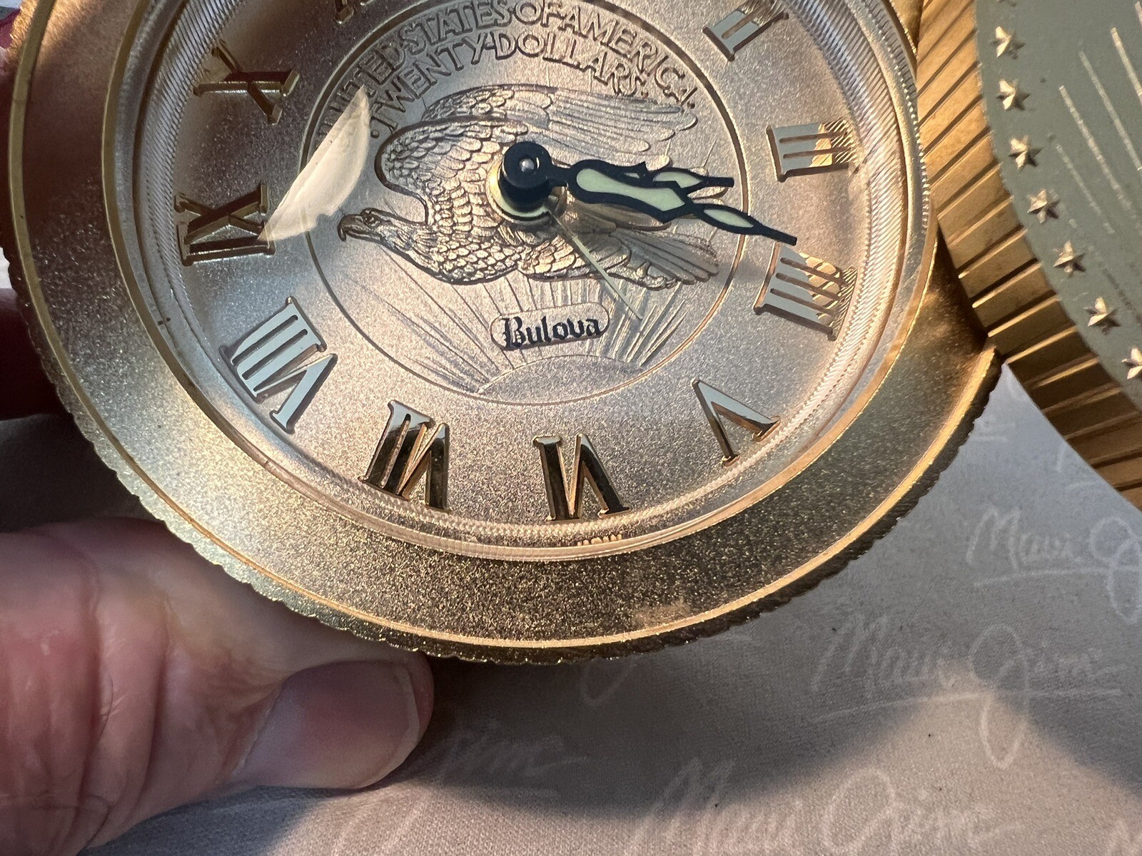 VINTAGE BULOVA $20 LIBERTY GOLD COIN NOVELTY ALARM CLOCK