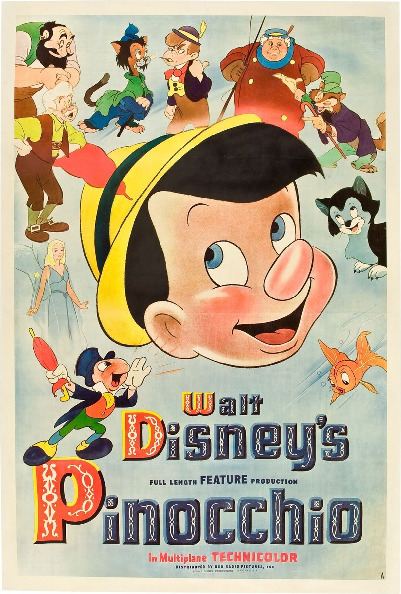 1940 Walt Disneys Pinocchio Movie Poster 11X17 Jiminy Cricket