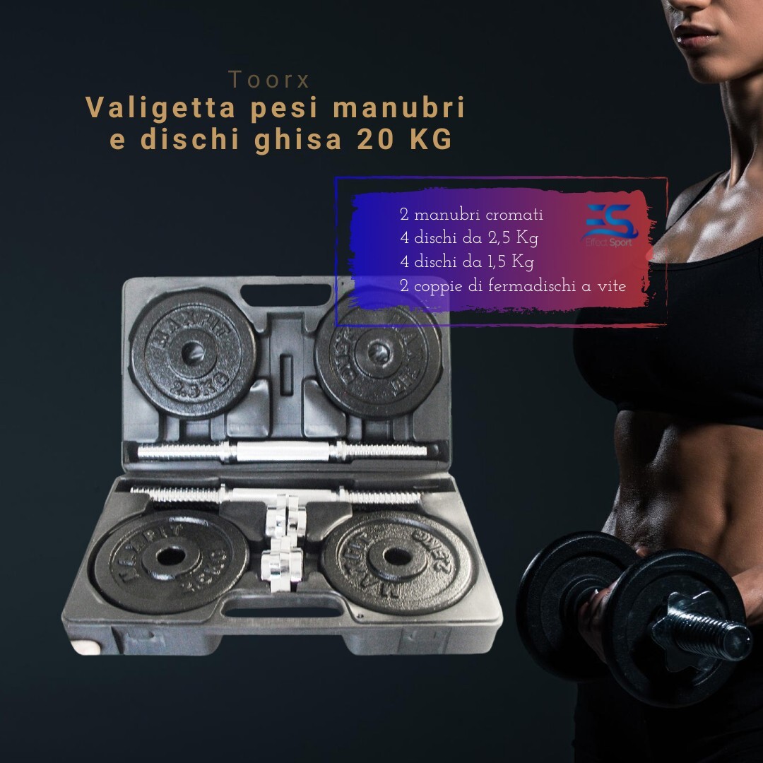 TOORX Valigetta pesi ghisa 20 KG. (2 manubri da 2 kg + dischi 4x2,5 kg+4x1,5 kg)