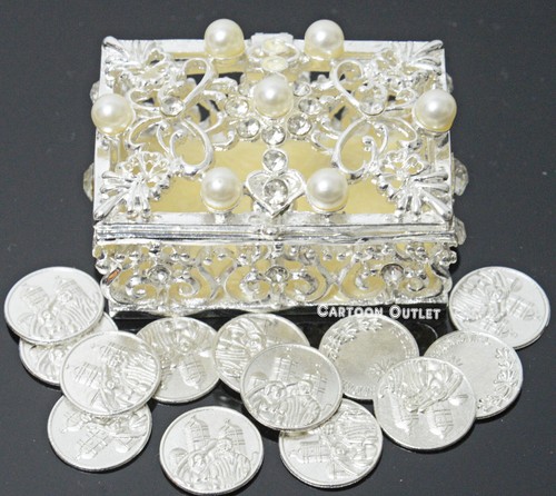 CEREMONIA DE BODA ARRAS DE BODA 13 MONEDAS ELEGANTE ARRAS NUPCIAL PLATA Caja de Alambre Perla - Imagen 4 de 8
