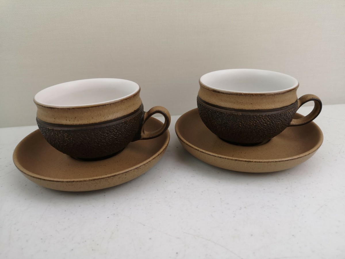 Vintage Retro Denby COTSWOLD Brown Textured Cups Saucers Set x VGC