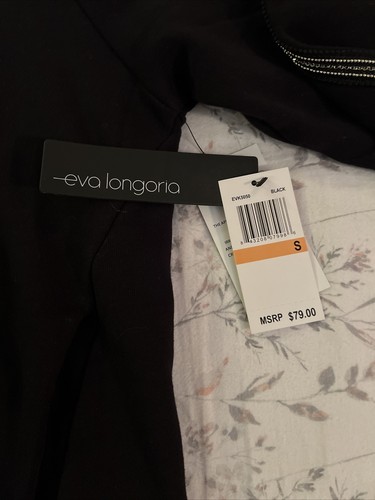 Eva Longoria Full Zip Drawstring Black Hoodie Sz Small  Black Decorated Sleeves - Picture 4 of 8