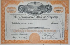 Vintage 1950s Pennsylvania Railroad Company Stock Certificate - Orange