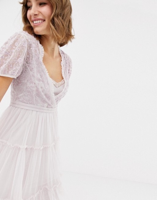 NEEDLE & THREAD Embroidered tulle long dress キャップ New Needle&Thread embroidered tulle midi dress with cap