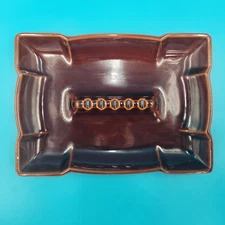 Vintage Retro Large Ceramic Ashtray Brown Drip Glazed Made in Japan.