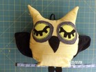 Owl  Stuffed Animal Yellow, Large 3 part eyes Black Suede Wings handmade new — photo 9