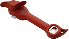 Kuhn Rikon 5-in-1 Auto Safety Master Can Opener For Cans, Bottles, Jars, - Red