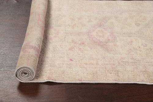 Muted Distressed Geometric Oushak Oriental Turkish Runner Rug Handmade Wool 2x13 - Picture 8 of 12