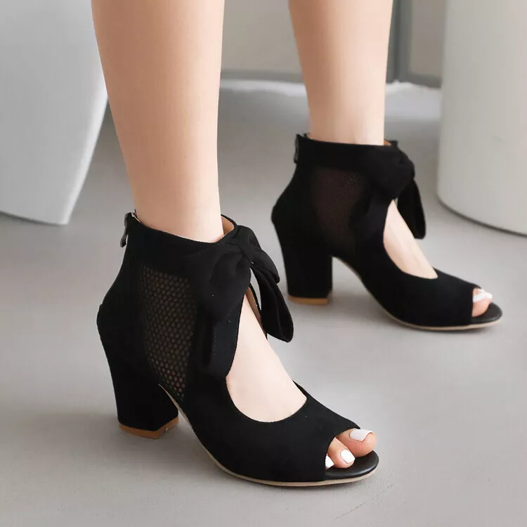 Suede Open Toe Ankle Strap Chunky Heel | Ankle strap chunky heels, Pumps  heels, Chunky heel pumps