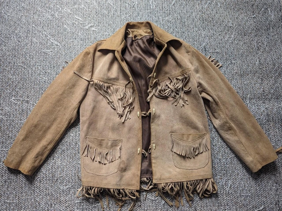复古 CUSTOM 西部夹克 FRINGE 皮革 L 棕色 RANCHER 绒面革外套 44 rrl — 第 2/4 张图片