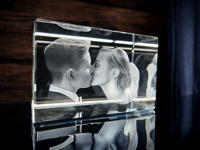 3D Foto Glasquader 300x100x100mm Glas Gravur Geschenk Bild Laser Kristall