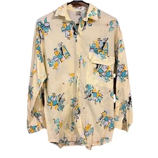 80s heet sportswear Jazz Musicians Yellow Button Down Shirt Multi size 