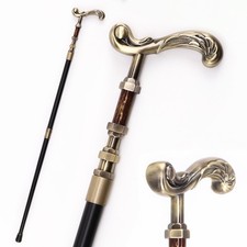 Vintage Curved Floral Embossed Walking Cane, vintage style Handle Walking Stick