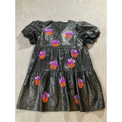 Peach Love California Faux Leather Halloween Sequin Cowboy Pumpkin Dress Large