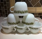 Set of 6 Vintage Pyrex Crazy Daisy Spring Blossom Coffee Mugs Tea Cups