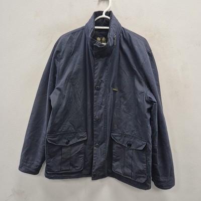 Barbour Monroe Wax Waterproof Navy Country Biker Rain Hood Jacket Coat Size XL