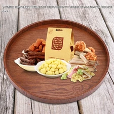 Round Shape Solid Wood Tea Coffee Snack Food Meals Serving Tray Plate Restaurant