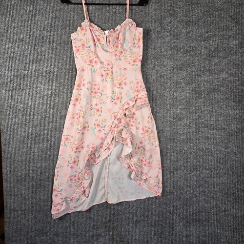 Strangers & Lovers Floral Chiffon Mini Dress Ruffle Hem S