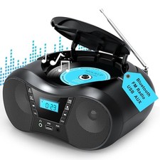Boombox Portable CD Players for Home with Bluetooth, Boom Box CD Player Black