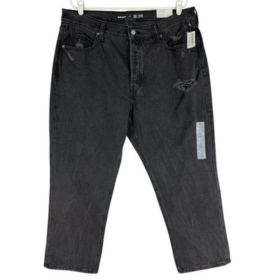 Old Navy Women's Slouchy Straight Distressed High Rise Black Jeans Size 16 NWT