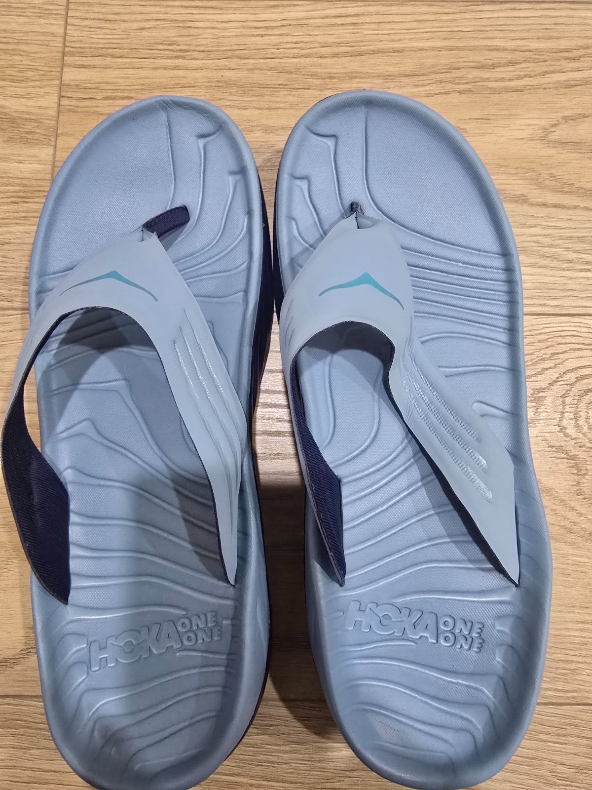 Hoka Ora Recovery Flip Flops Thongs  Slides Grey/ Blue US Men 12