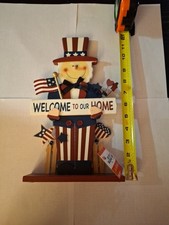 Uncle Sam 4th of July Wooden Deco Red White Blue Welcome To Our Home Sign
