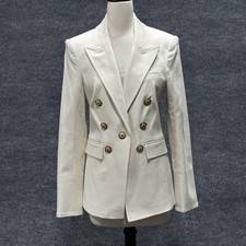 Veronica Beard Blazer Womens 8 Ivory Naira Dickey Denim Jacket Double Breasted