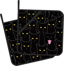 Pot Holder Set of 2,Black Cat Cute Kitchen Heat Resistant Potholder for BBQ Cook